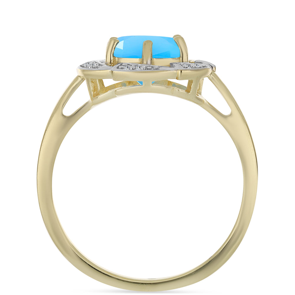 Anillo de Plata Bañada en Oro con Calcedonia Aqua y Topacio Blanco 2 