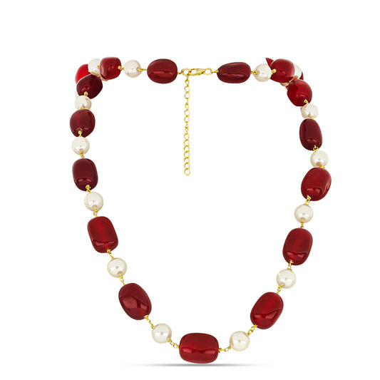 Collar de Plata Bañada en Oro con Jadeíta roja del río Marsden y Perla de Agua Dulce