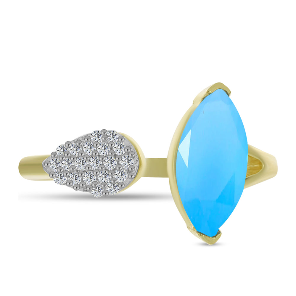 Anillo de Plata Bañada en Oro con Calcedonia Aqua y Topacio Blanco 1 
