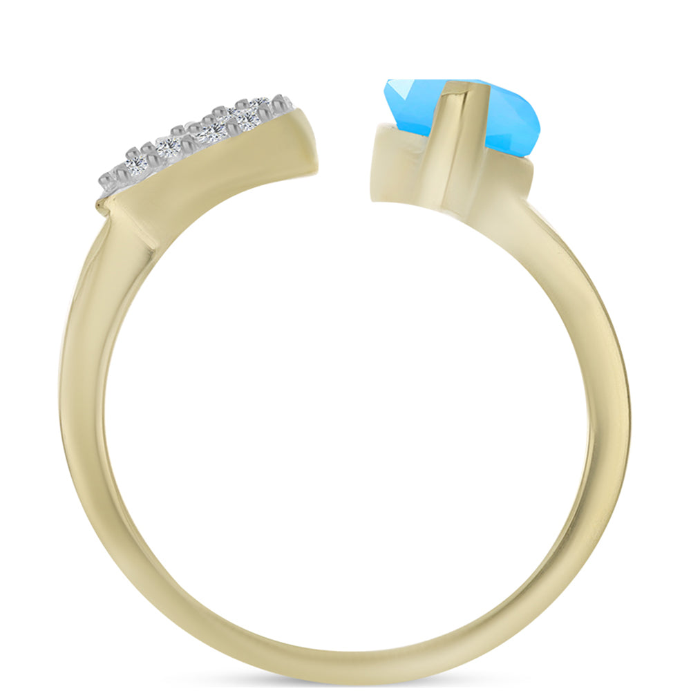 Anillo de Plata Bañada en Oro con Calcedonia Aqua y Topacio Blanco 2 