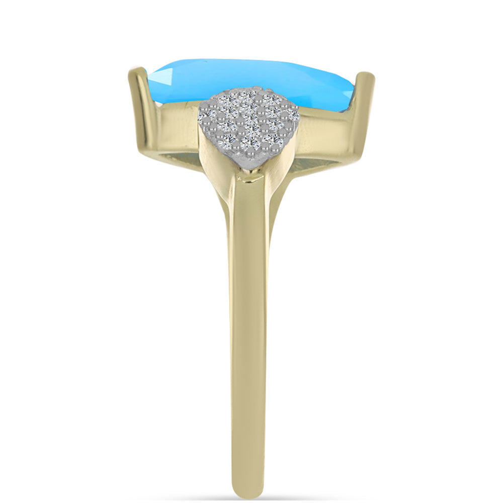 Anillo de Plata Bañada en Oro con Calcedonia Aqua y Topacio Blanco 4 