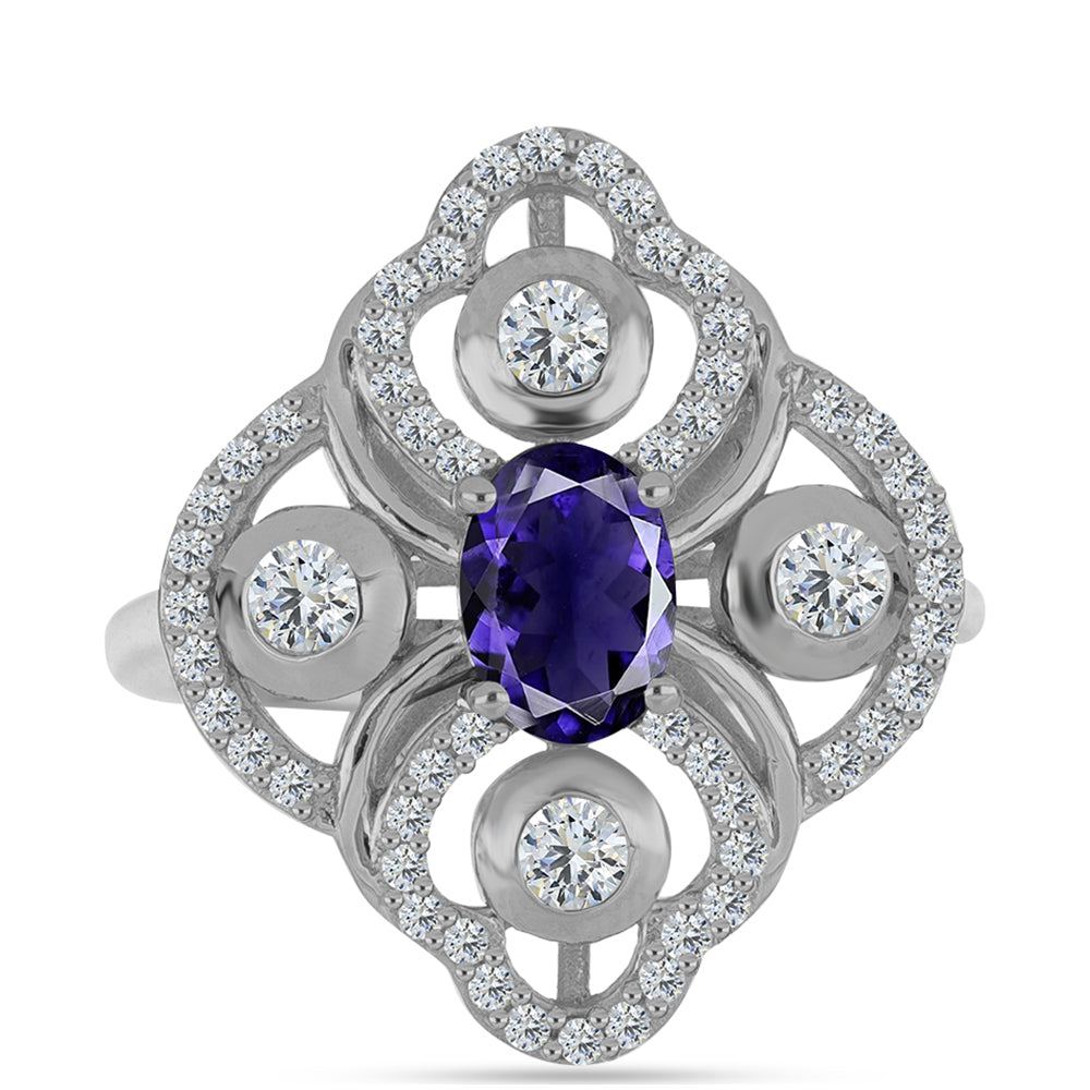 Anillo de Plata con Lolita y Topacio Blanco