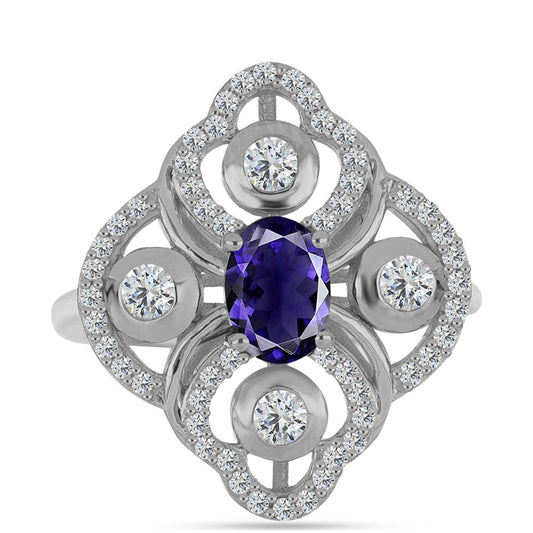 Anillo de Plata con Lolita y Topacio Blanco