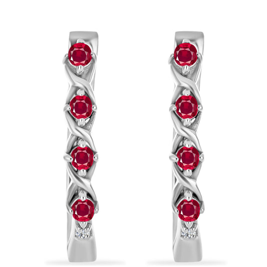 Pendientes de Plata con Rubí de Madagascar y Diamante blanco