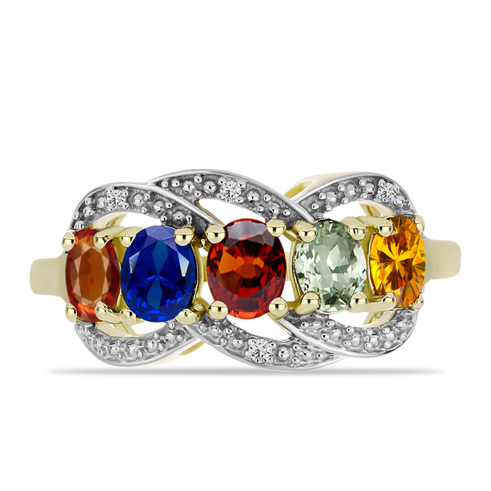 Anillo de Plata Bañada en Oro con Zafiro Arco Iris Rosebery y Topacio Blanco 1 