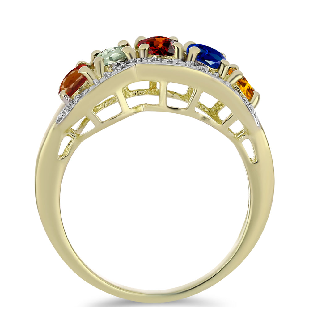 Anillo de Plata Bañada en Oro con Zafiro Arco Iris Rosebery y Topacio Blanco 2 