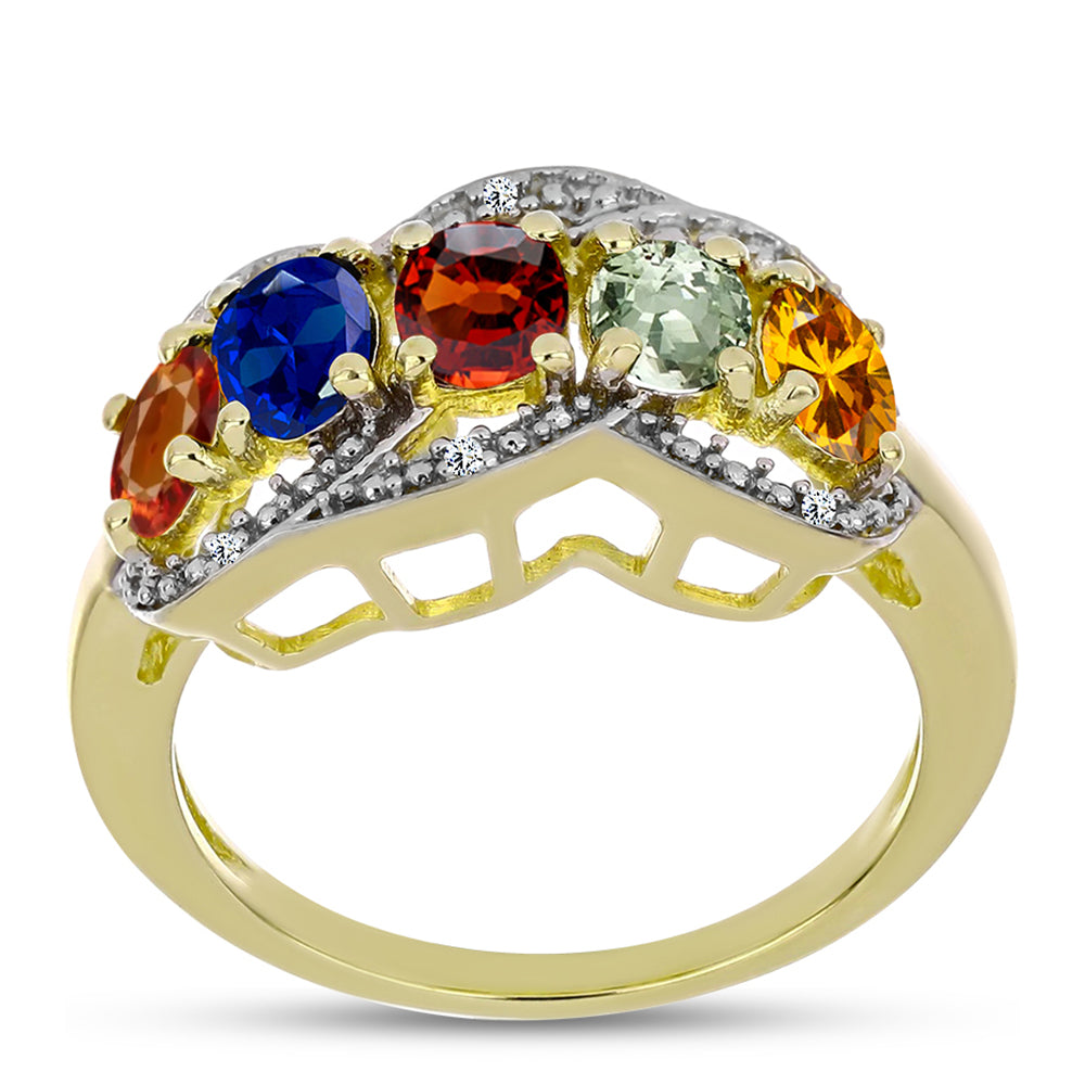 Anillo de Plata Bañada en Oro con Zafiro Arco Iris Rosebery y Topacio Blanco 3 