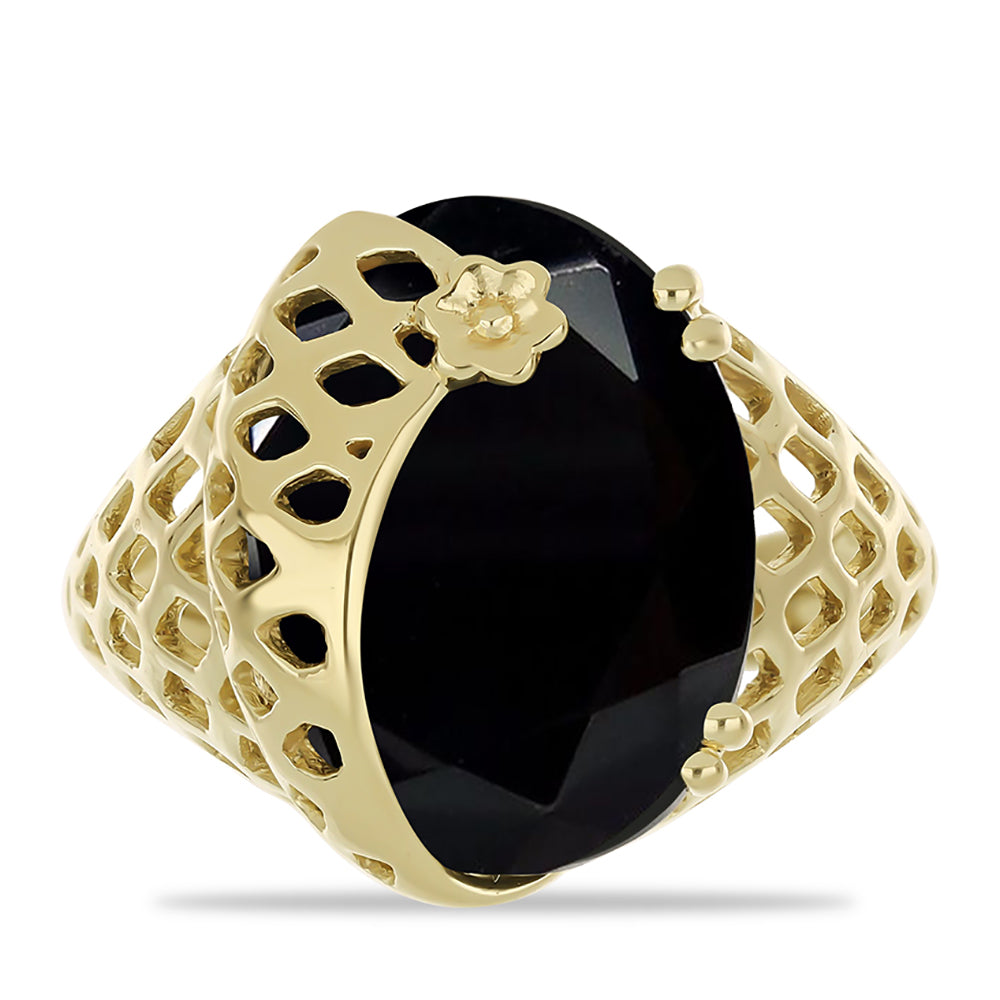 Anillo de Plata Bañada en Oro con Ónix negro de Suwar 1 