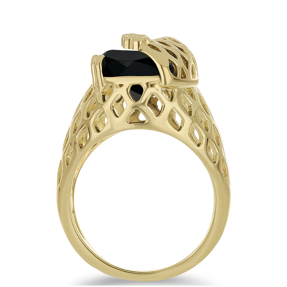 Anillo de Plata Bañada en Oro con Ónix negro de Suwar 2 