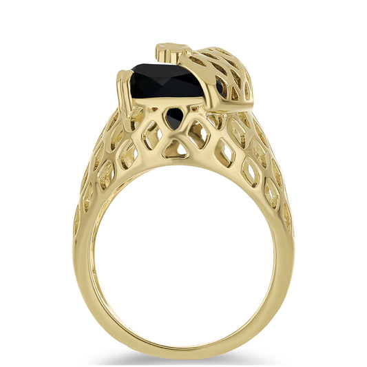 Anillo de Plata Bañada en Oro con Ónix negro de Suwar