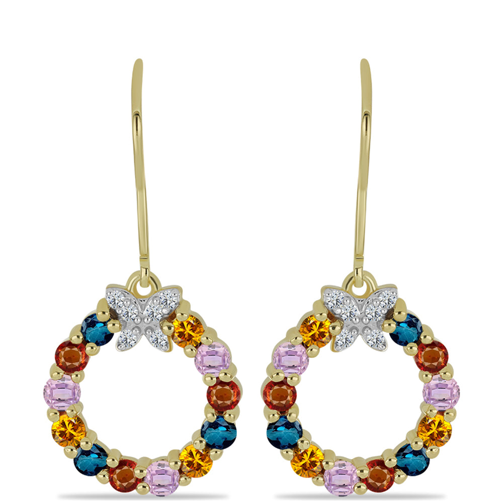 Pendientes de Plata Bañada en Oro con Zafiro Arco Iris Rosebery y Topacio Blanco