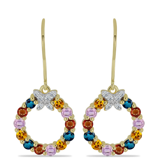 Pendientes de Plata Bañada en Oro con Zafiro Arco Iris Rosebery y Topacio Blanco