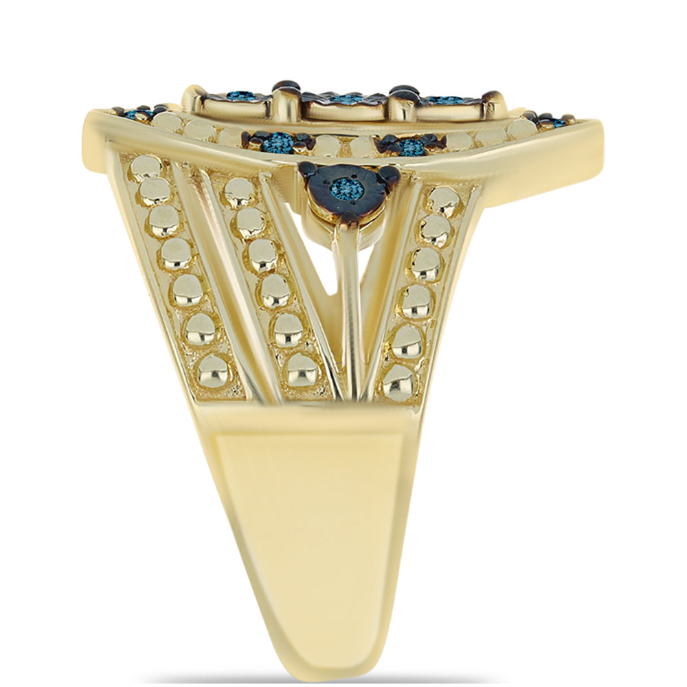 Anillo de Plata Bañada en Oro con Diamante Azul