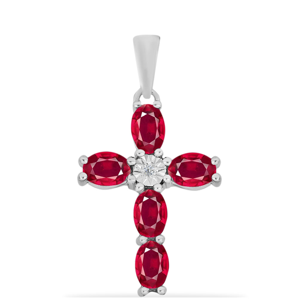 Cruz Colgante de Plata con Rubí de Madagascar y Diamante blanco 1 
