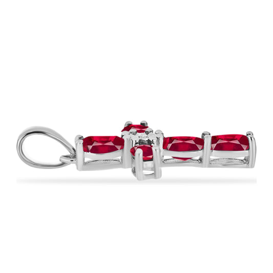 Cruz Colgante de Plata con Rubí de Madagascar y Diamante blanco
