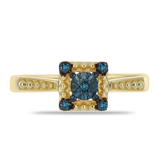 Anillo de Plata Bañada en Oro con Diamante Azul