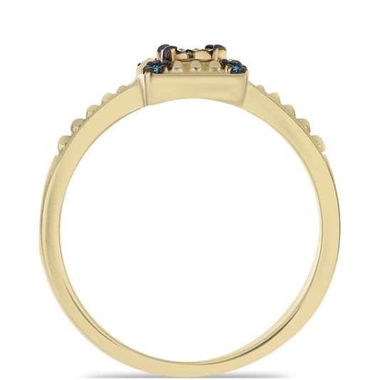 Anillo de Plata Bañada en Oro con Diamante Azul