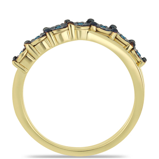 Anillo de Plata Bañada en Oro con Diamante Azul