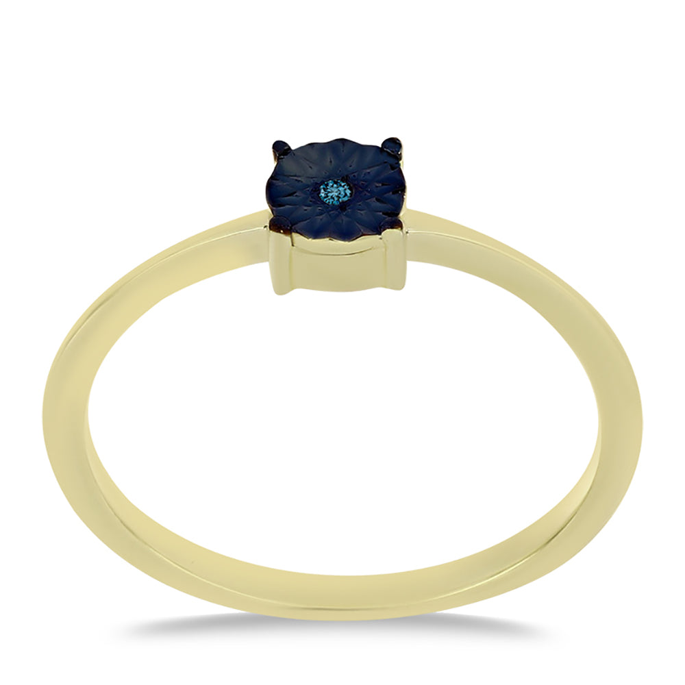Anillo de Plata Bañada en Oro con Diamante Azul 3 