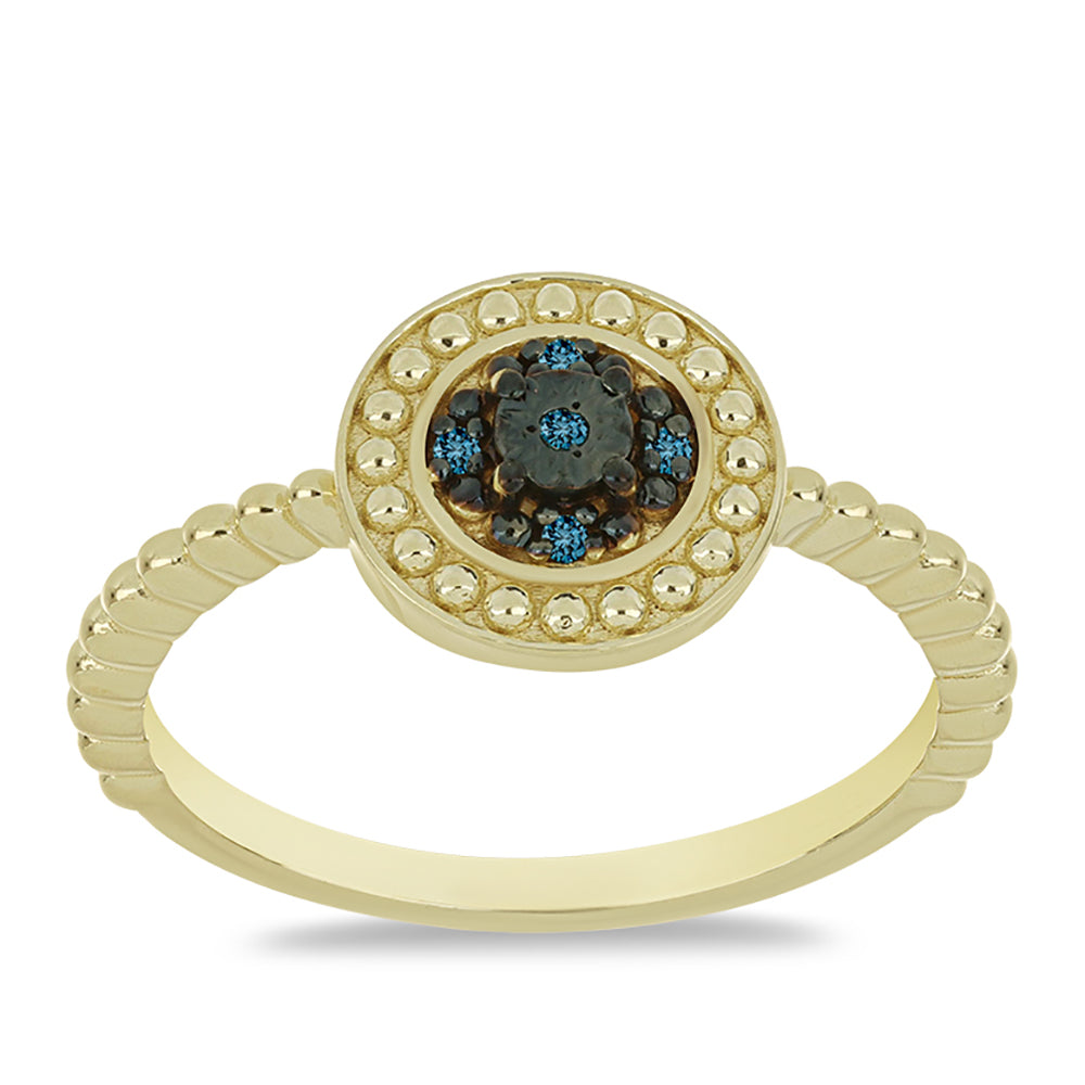 Anillo de Plata Bañada en Oro con Diamante Azul 3 