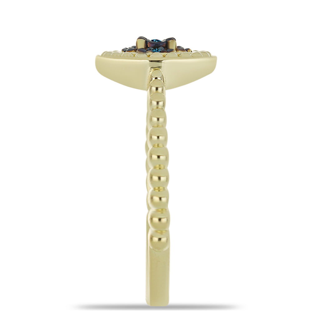 Anillo de Plata Bañada en Oro con Diamante Azul 4 