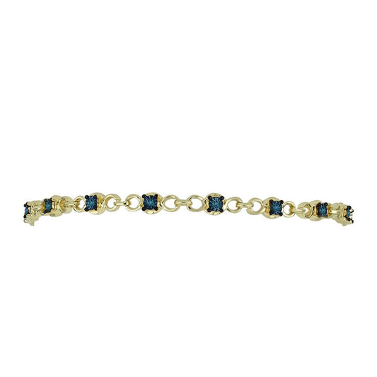 Pulsera de Plata Bañada en Oro con Diamante Azul