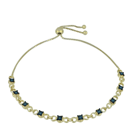 Pulsera de Plata Bañada en Oro con Diamante Azul