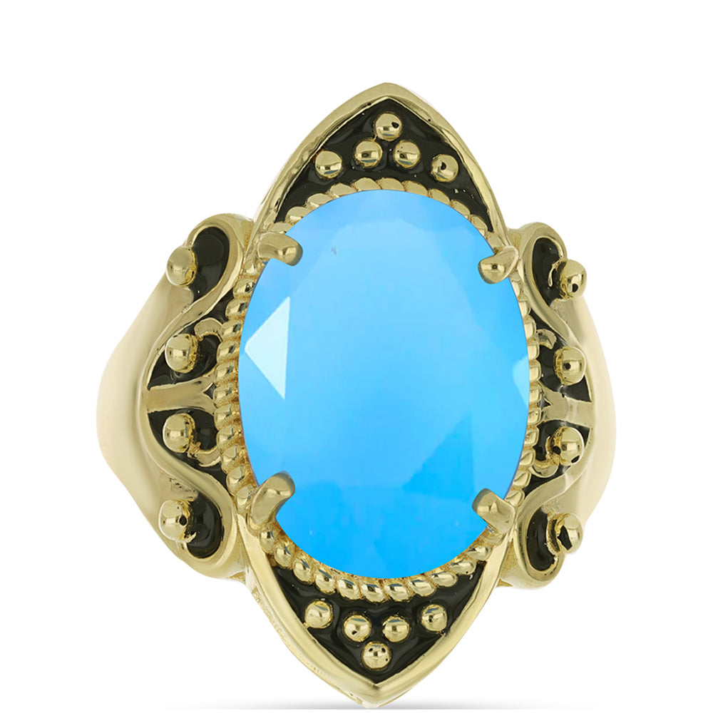 Anillo de Plata Bañada en Oro con Calcedonia Aqua 1 