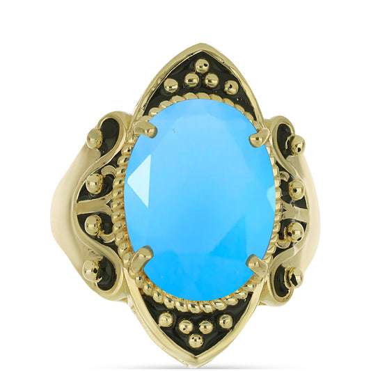 Anillo de Plata Bañada en Oro con Calcedonia Aqua