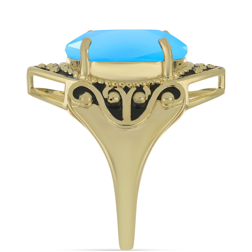 Anillo de Plata Bañada en Oro con Calcedonia Aqua 4 