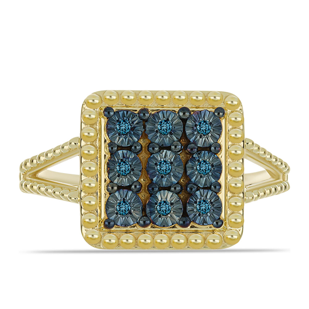 Anillo de Plata Bañada en Oro con Diamante Azul 1 