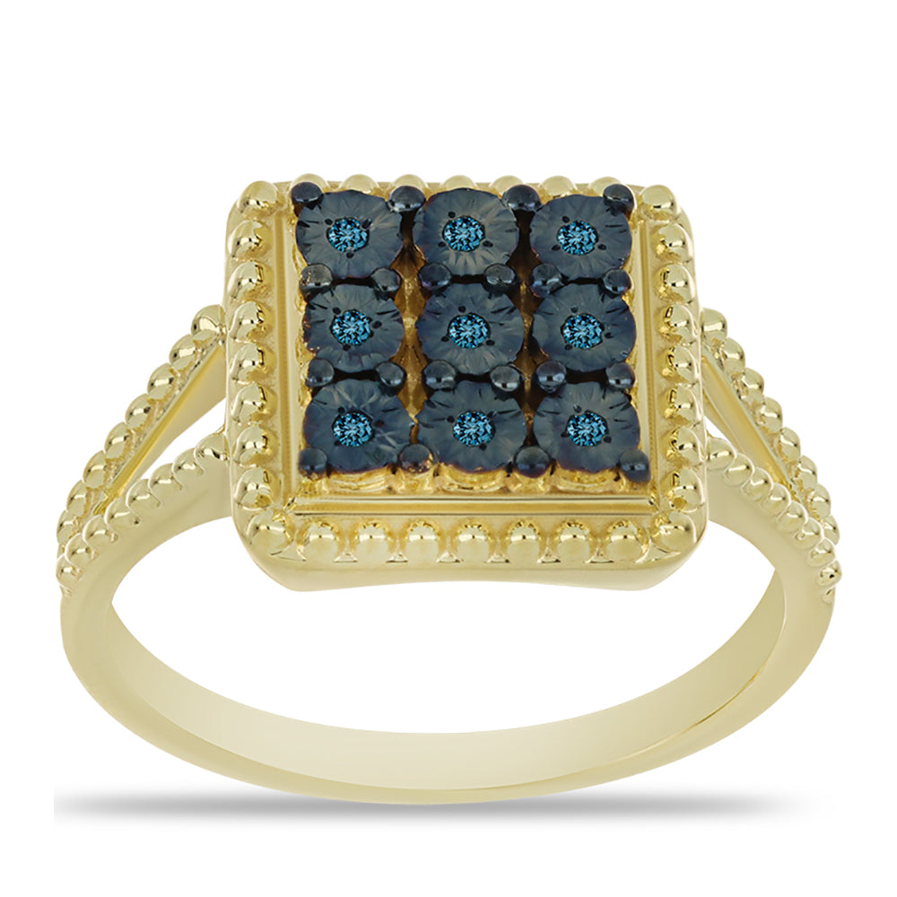 Anillo de Plata Bañada en Oro con Diamante Azul 3 