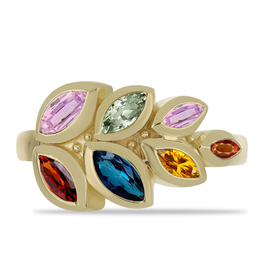 Anillo de Plata Bañada en Oro con Zafiro Arco Iris Rosebery