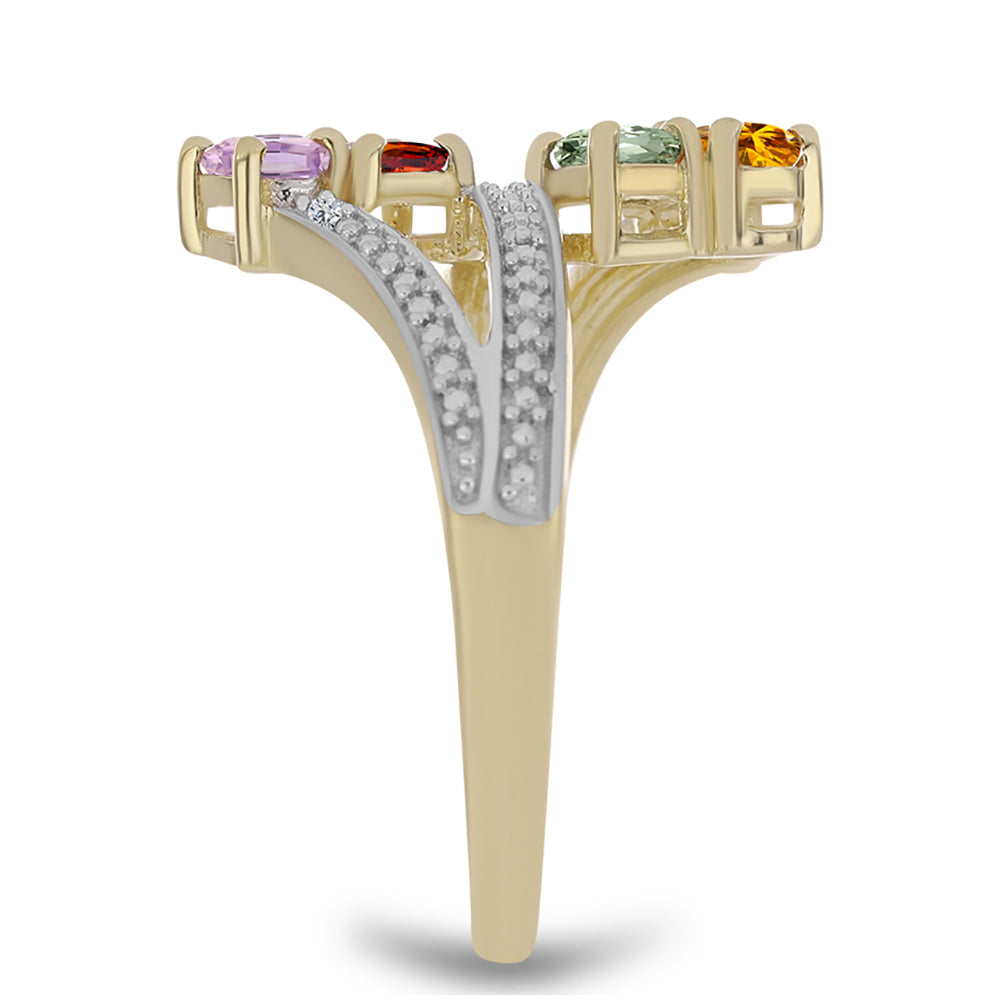Anillo de Plata Bañada en Oro con Zafiro Arco Iris Rosebery y Topacio Blanco 4 