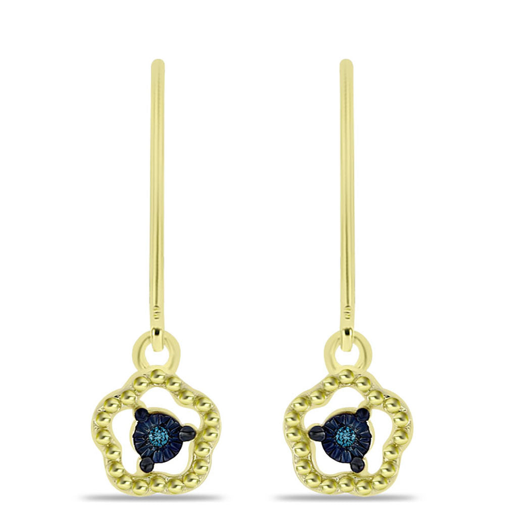 Pendientes de Plata Bañada en Oro con Diamante Azul 1 