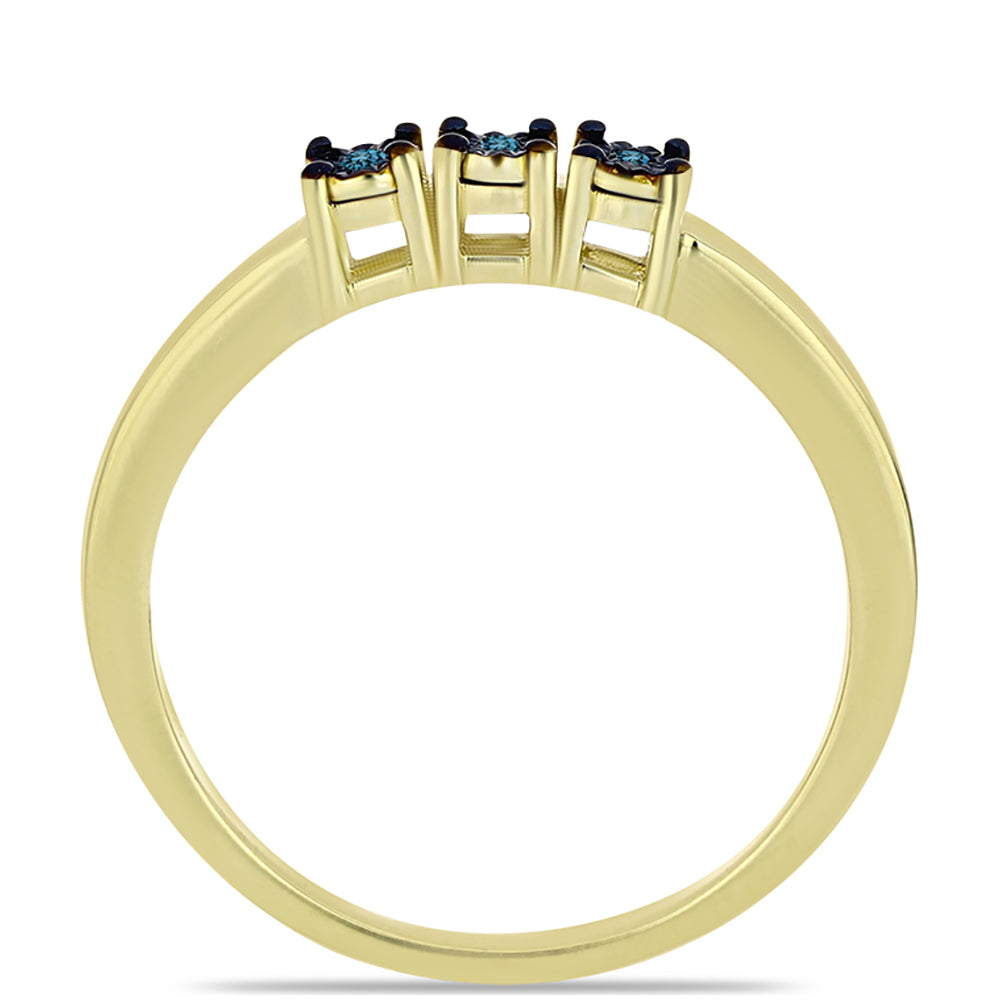 Anillo de Plata Bañada en Oro con Diamante Azul