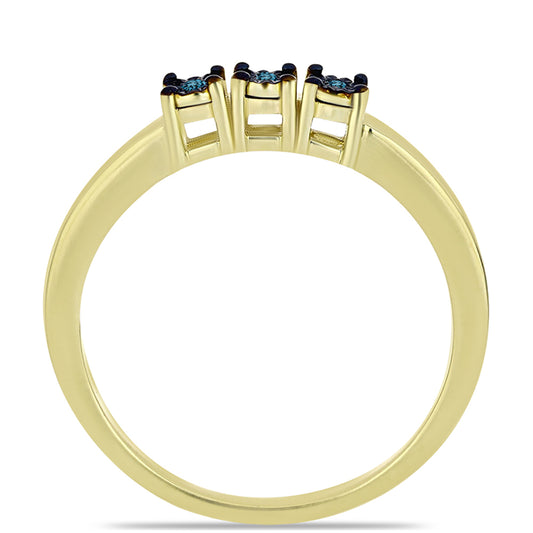 Anillo de Plata Bañada en Oro con Diamante Azul