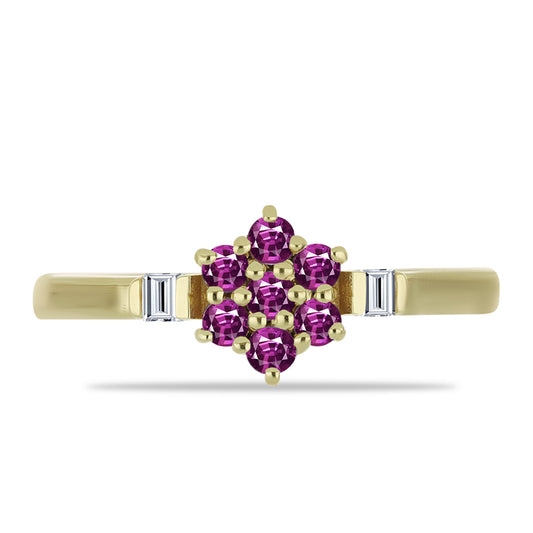 Anillo de Plata Bañada en Oro con Zafiro Púrpura y Topacio Blanco