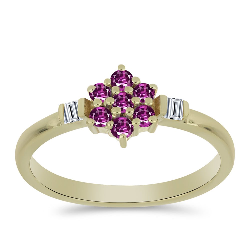 Anillo de Plata Bañada en Oro con Zafiro Púrpura y Topacio Blanco