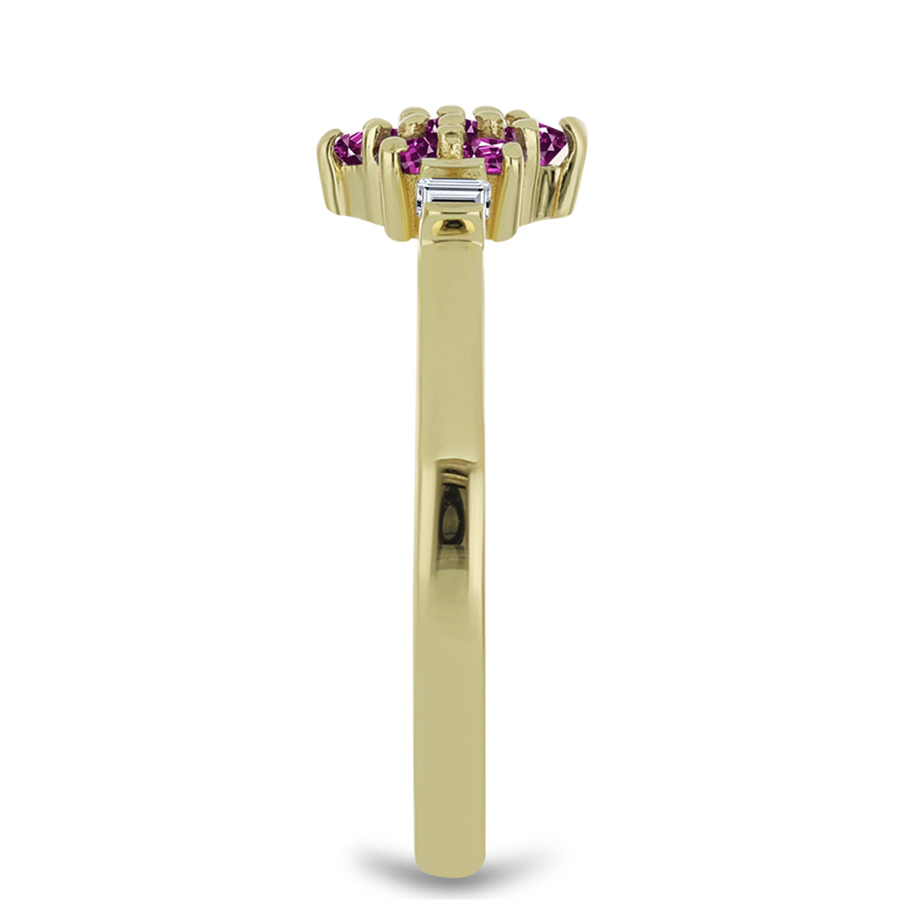 Anillo de Plata Bañada en Oro con Zafiro Púrpura y Topacio Blanco