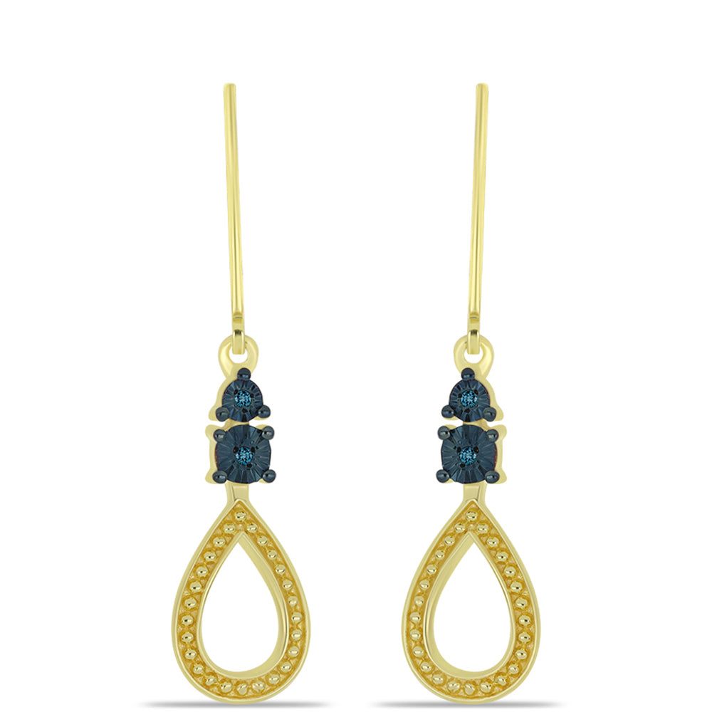 Pendientes de Plata Bañada en Oro con Diamante Azul