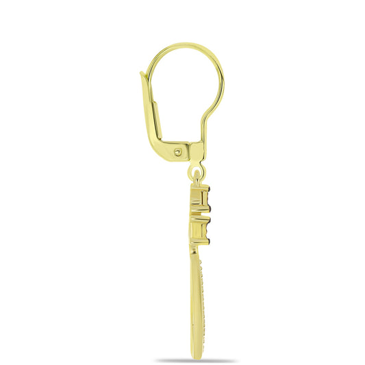 Pendientes de Plata Bañada en Oro con Diamante Azul