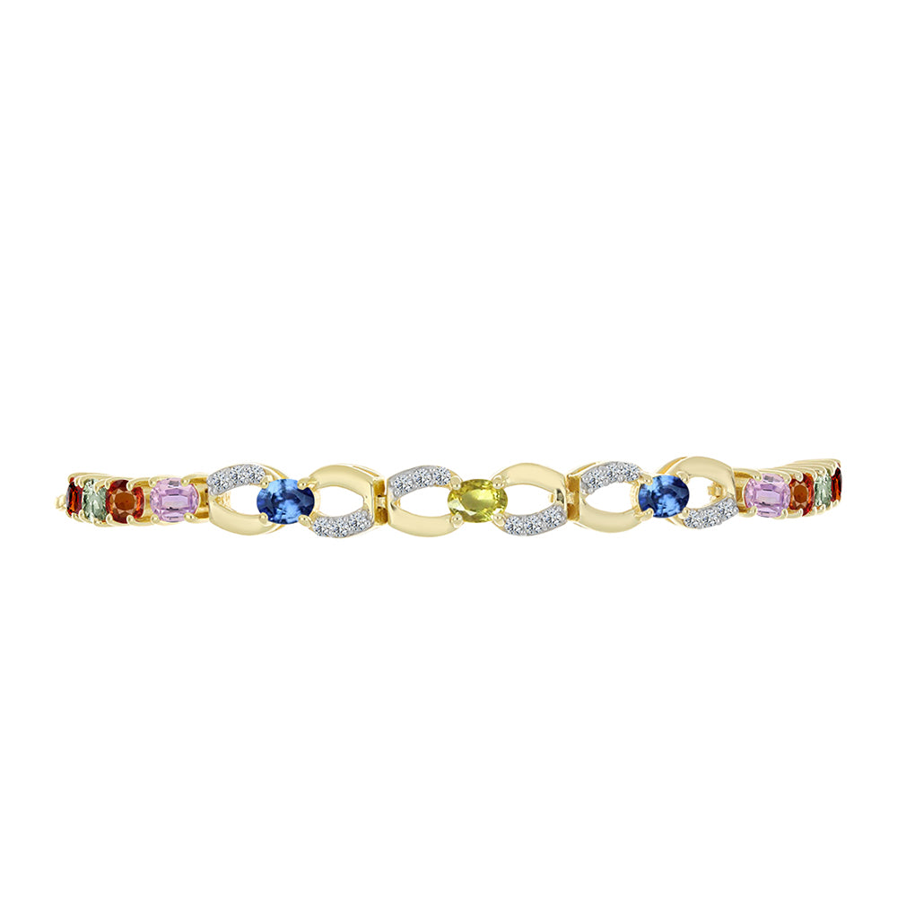 Pulsera de Plata Bañada en Oro con Zafiro Arco Iris Rosebery y Topacio Blanco