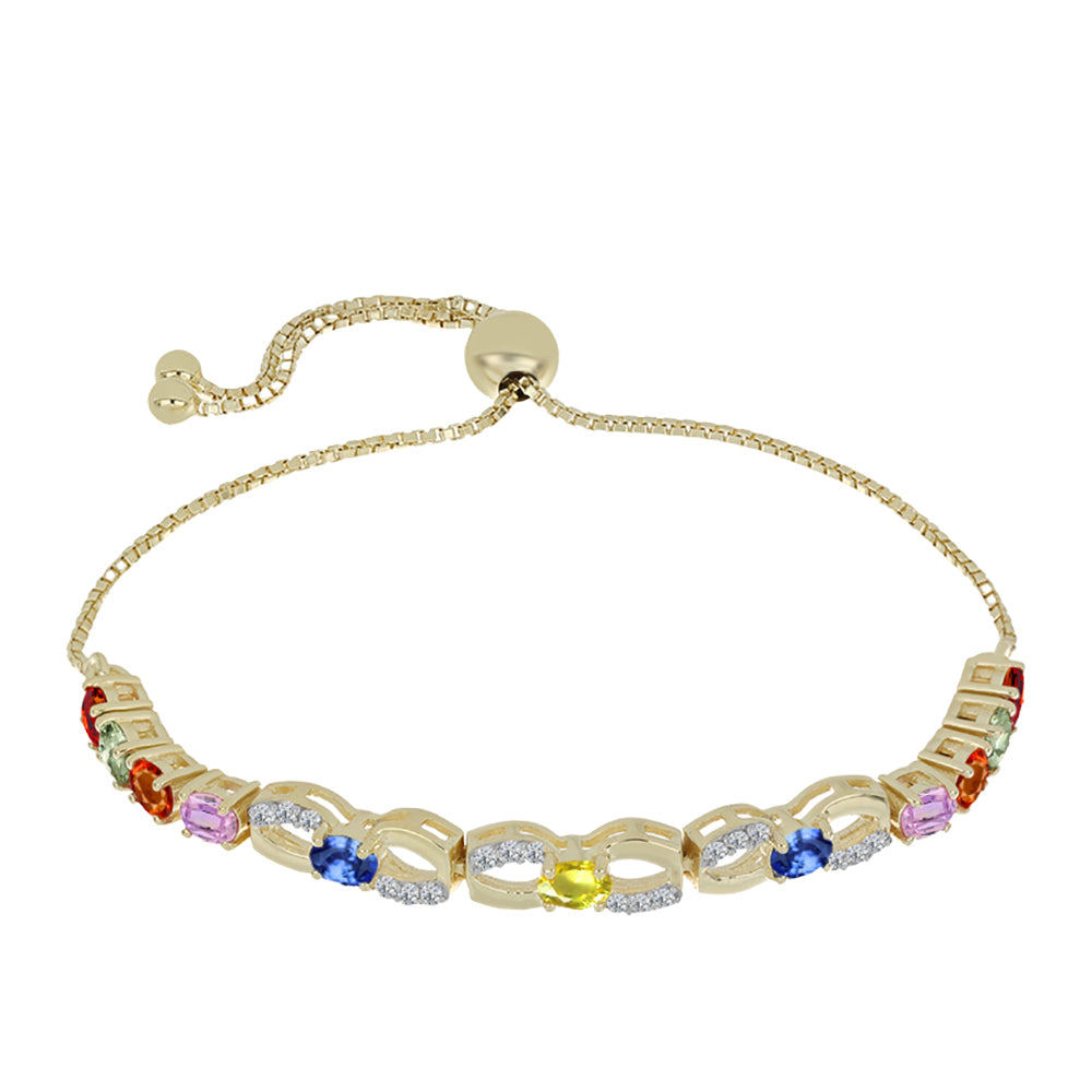 Pulsera de Plata Bañada en Oro con Zafiro Arco Iris Rosebery y Topacio Blanco 1 