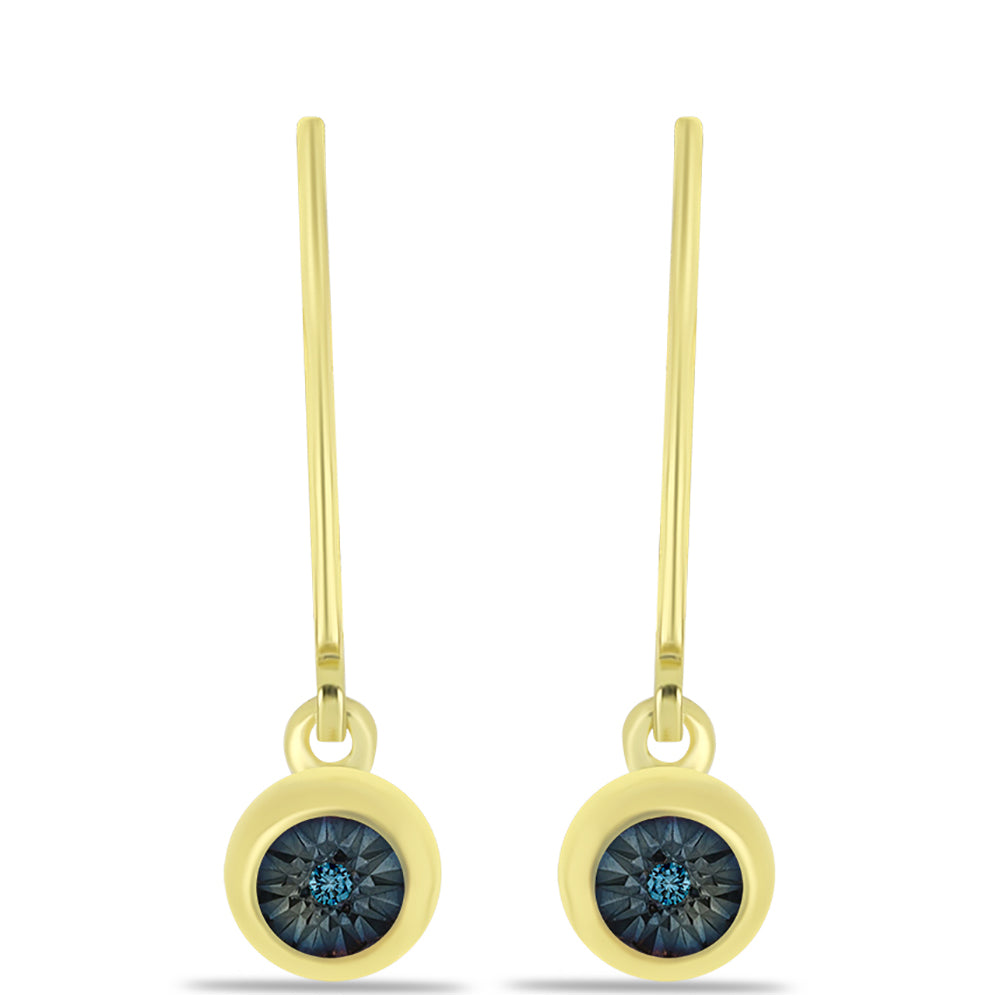 Pendientes de Plata Bañada en Oro con Diamante Azul