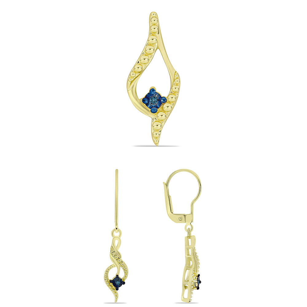 Conjunto de Plata Bañada en Oro con Diamante Azul ( Pendientes +Colgante ) 1 