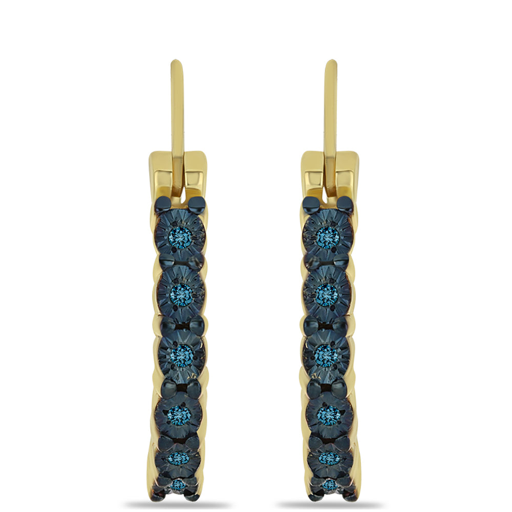 Pendientes de Plata Bañada en Oro con Diamante Azul 1 