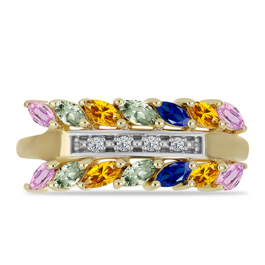 Anillo de Plata Bañada en Oro con Zafiro Arco Iris Rosebery y Topacio Blanco