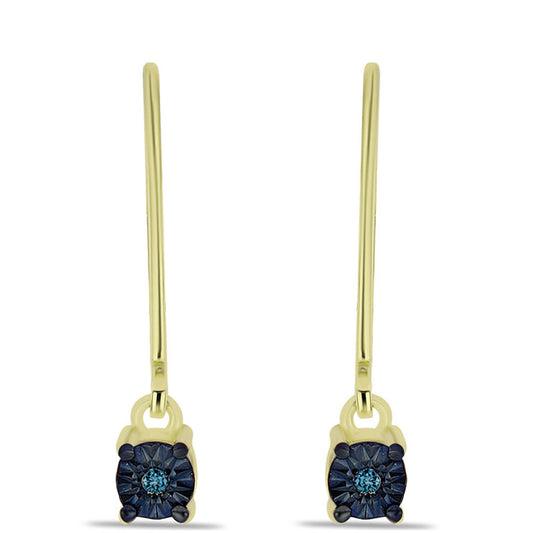 Pendientes de Plata Bañada en Oro con Diamante Azul