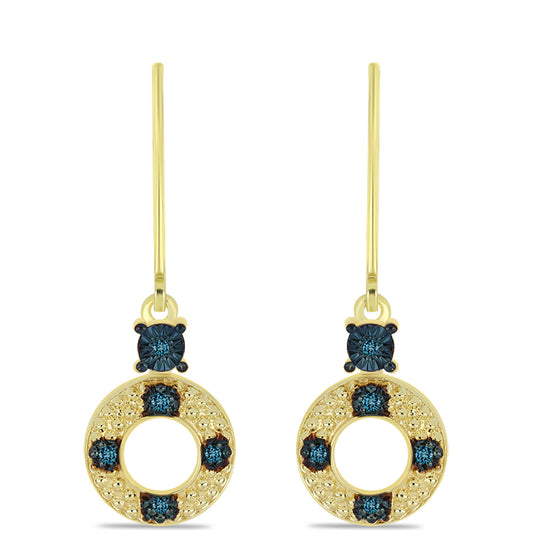 Pendientes de Plata Bañada en Oro con Diamante Azul